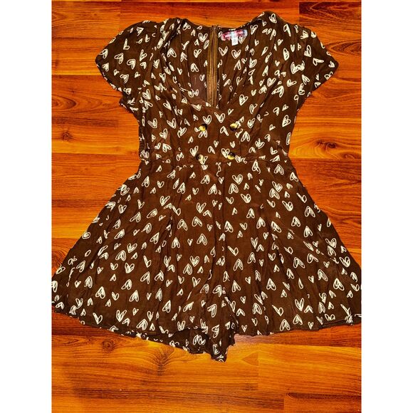 Urban Outfitters Juliette Heart Printed Brown Short Sleeve Romper - Picture 3 of 7